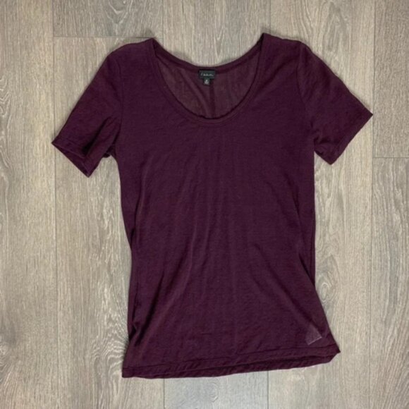 Aritzia Babaton T-shirt Top Sheer Mesh Short  Sleeve Crew neck Maroon Size XS - Picture 5 of 9